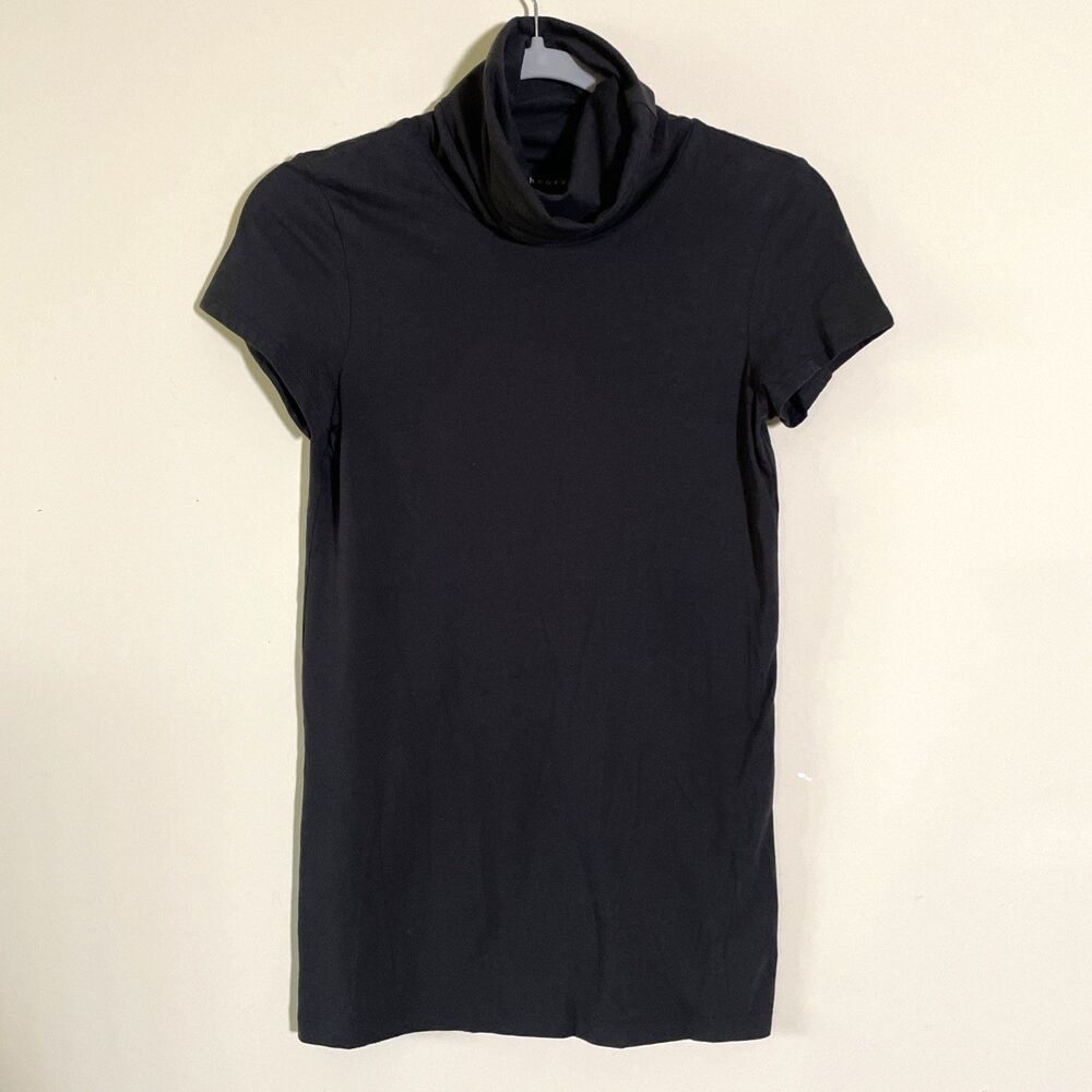 Theory Women's Elisabeth Black Turtleneck Cap Sleeve Tee Size Medium Casual NWT